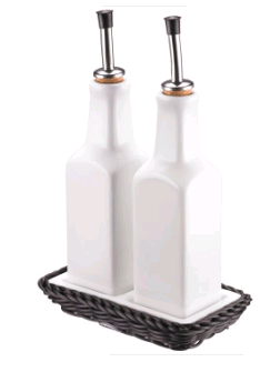 021024 191 60 Porcelain cruet rectangular Vinegar and oil in basket black, 16,3x7,5x2,5 cm