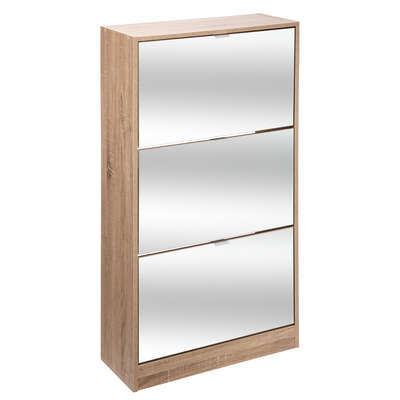 167822  WOOD 3 T MIR SHOE CABINET NAT