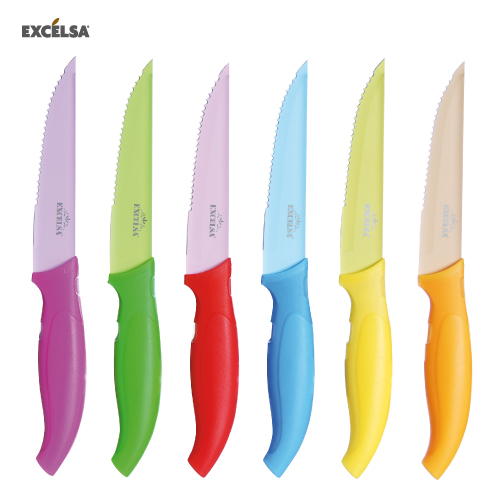 38196 SET OF 6 COLOURED STEAK KNIVES