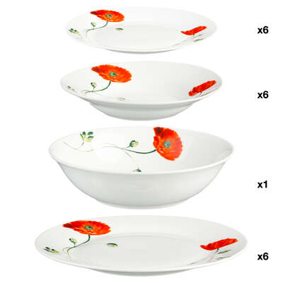 118813 19 PCS DISH SET POPPY