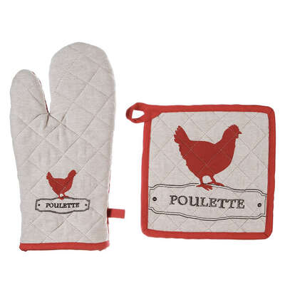 131754  HEN GLOVE+POT HOLDER