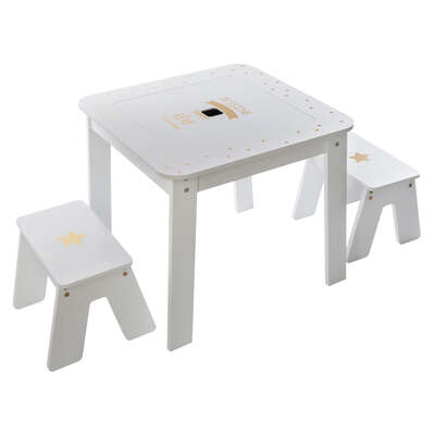 158473A   RL STORAGE TABLE + 2 STOOLS