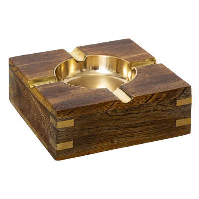 173484 MANGO WOOD METAL ASHTRAY