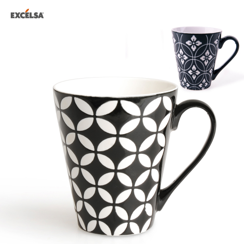 60943 BLACK ASSORTED DECORATION MUG